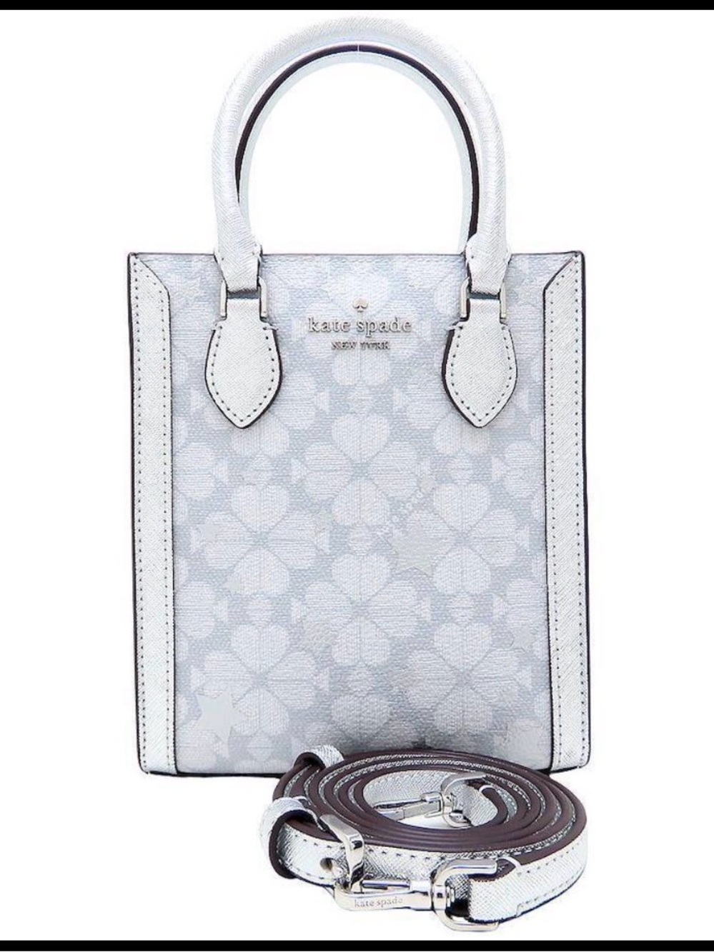 Kate Spade silver floral-pattern small tote with crossbody strap - Picture 2 of 10